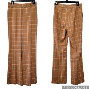 Urban Outfitters Caramel Brown Plaid High Rise Flare‎ Pants Sz 4 Clueless Preppy